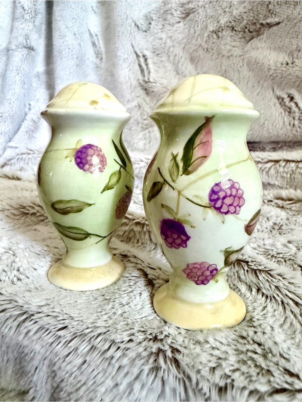Tracy Porter Hand-Painted Floral Ceramic Shakers in Purple and Cream